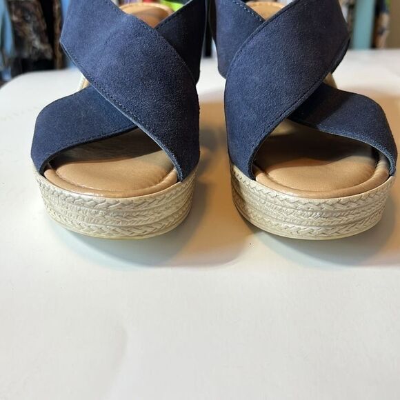 BELLA ~ VITA Women’s Leather Suede Platform Wedge Open Toe Sandal Blue Size 10 - Picture 6 of 13